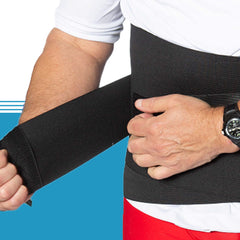 Person showing how to close the velcro wrap of the L5N back brace